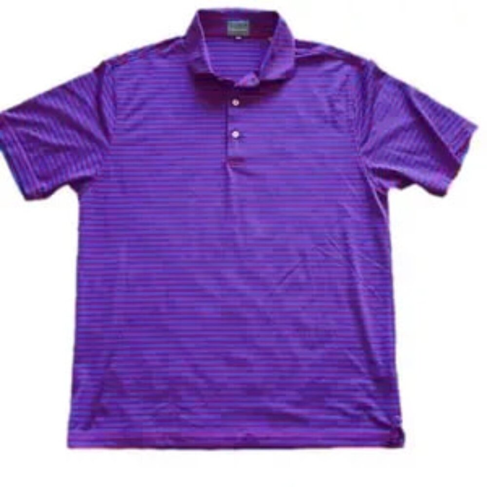 Fennec Mens Large Red and Blue Striped Polo Shirt